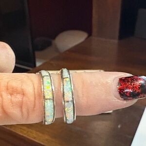 Real Opal and Sterling Silver half hoop earrings